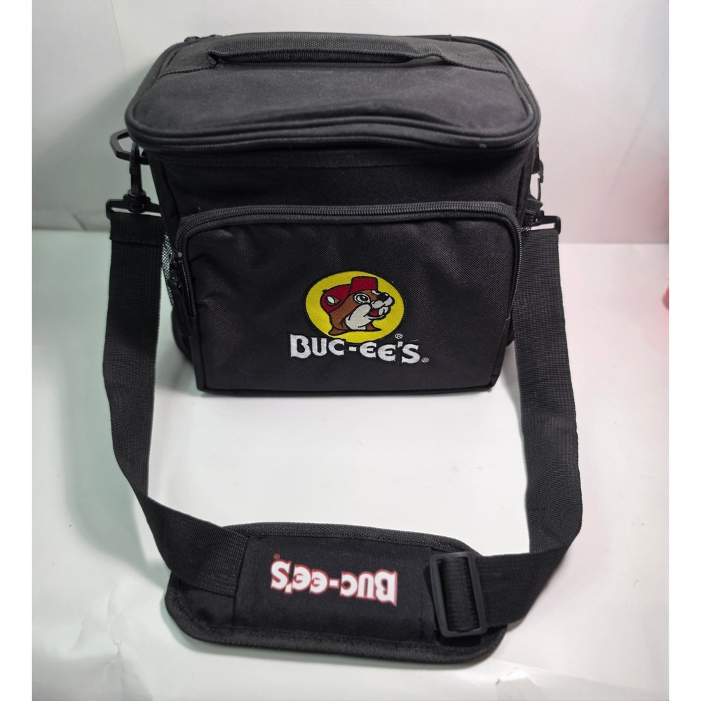 Buc-ee's 8 Can Lunch Box Cooler Bag Black Insulated Adjustable Strap Travel Tote